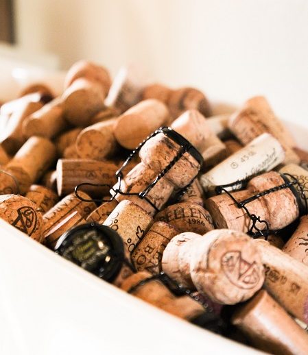 Pile of used champagne and wine corks 