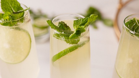 Three glasses of moscow mule prosecco cocktails made with Renegade and Longton elderflower wine